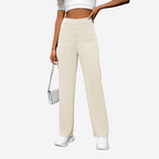 Women's Stretch Straight Leg Pants – High Waist Pocket Tailored Trousers