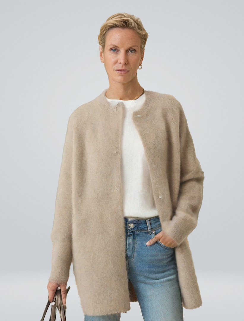 Women's Mid-Length Cardigan – Relaxed Button Sweater