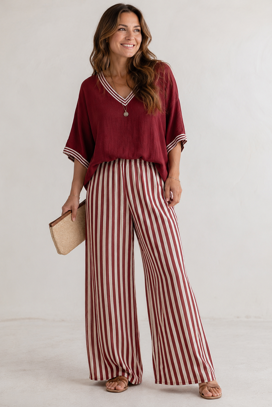 Women's Striped Two-Piece Set – Wide Leg Summer Set