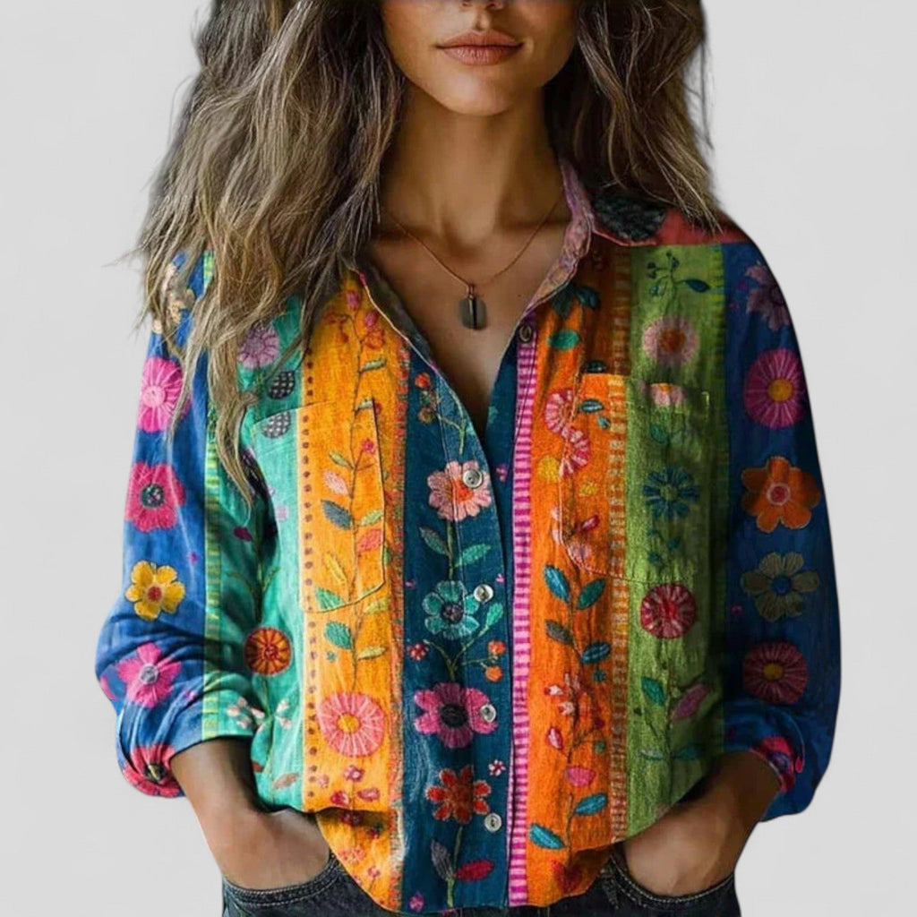 Women's Button Blouse – Gradient Print Blouse – Chelsea