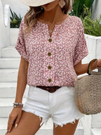 Women's Floral Short Sleeve Blouse – Lightweight Summer Blouse