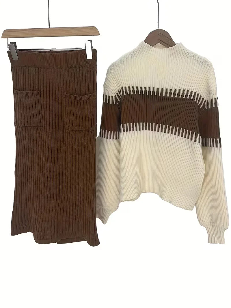 Women's Ribbed Sweater Set – Matching Knit Skirt Set