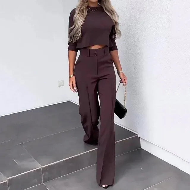 Women's Wide Leg Matching Set – Relaxed Top & Coordinated Trousers