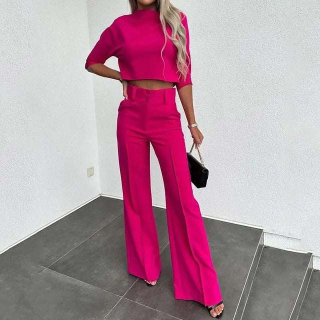Women's Wide Leg Matching Set – Relaxed Top & Coordinated Trousers