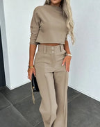 Women's Wide Leg Matching Set – Relaxed Top & Coordinated Trousers