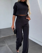 Women's Wide Leg Matching Set – Relaxed Top & Coordinated Trousers