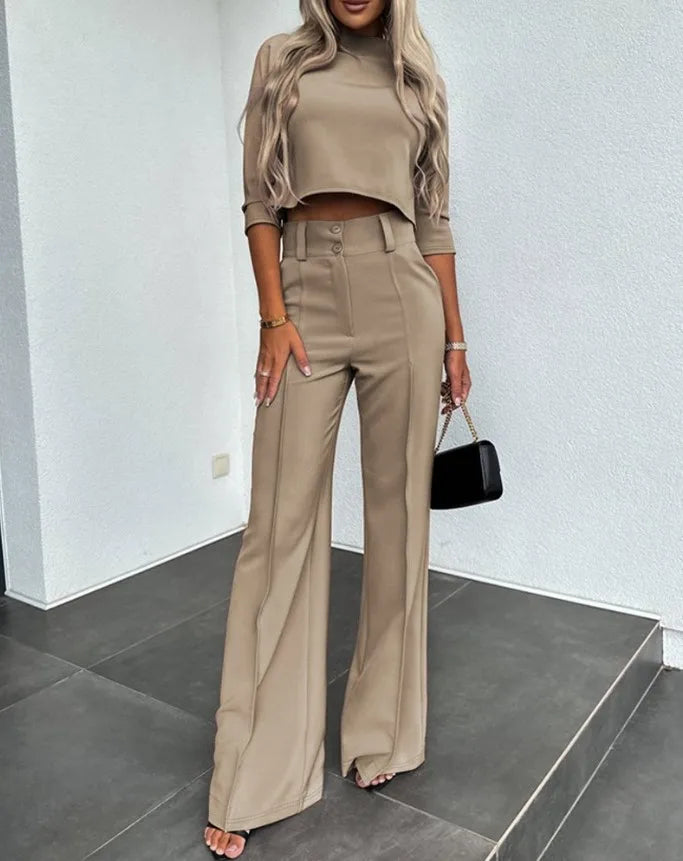 Women's Wide Leg Matching Set – Relaxed Top & Coordinated Trousers