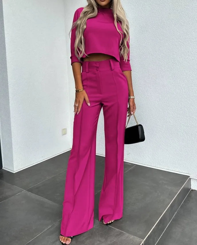 Women's Wide Leg Matching Set – Relaxed Top & Coordinated Trousers