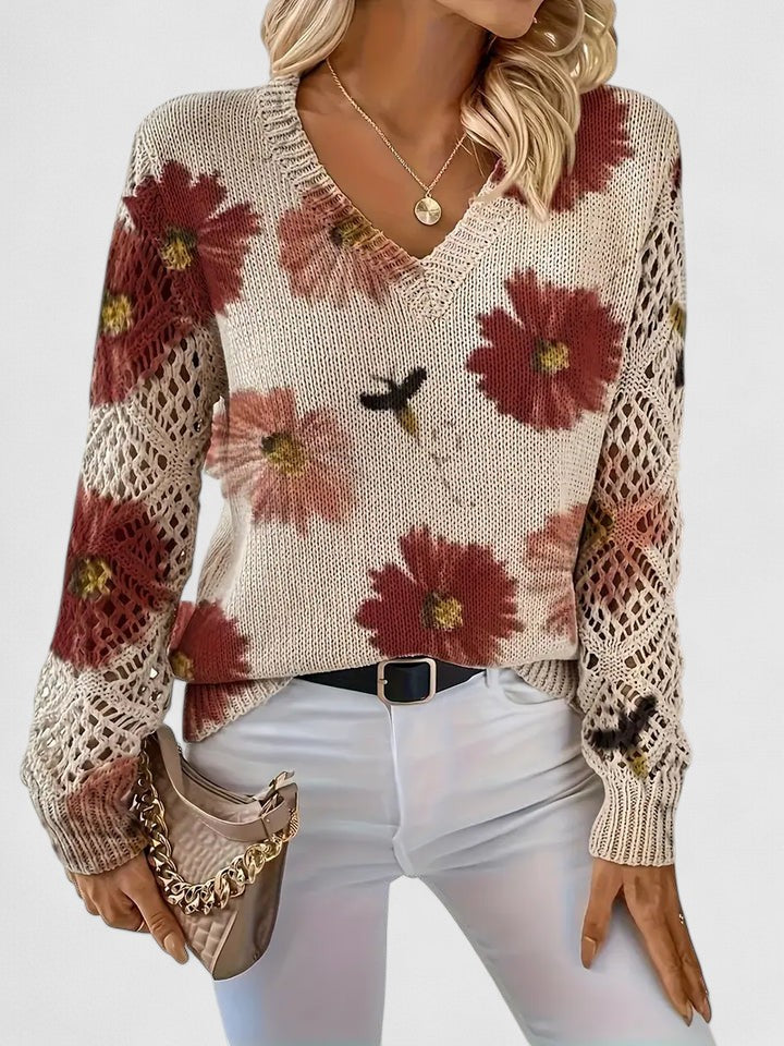 Women's Floral V-Neck Cardigan – Lightweight Flower Knit Cardigan