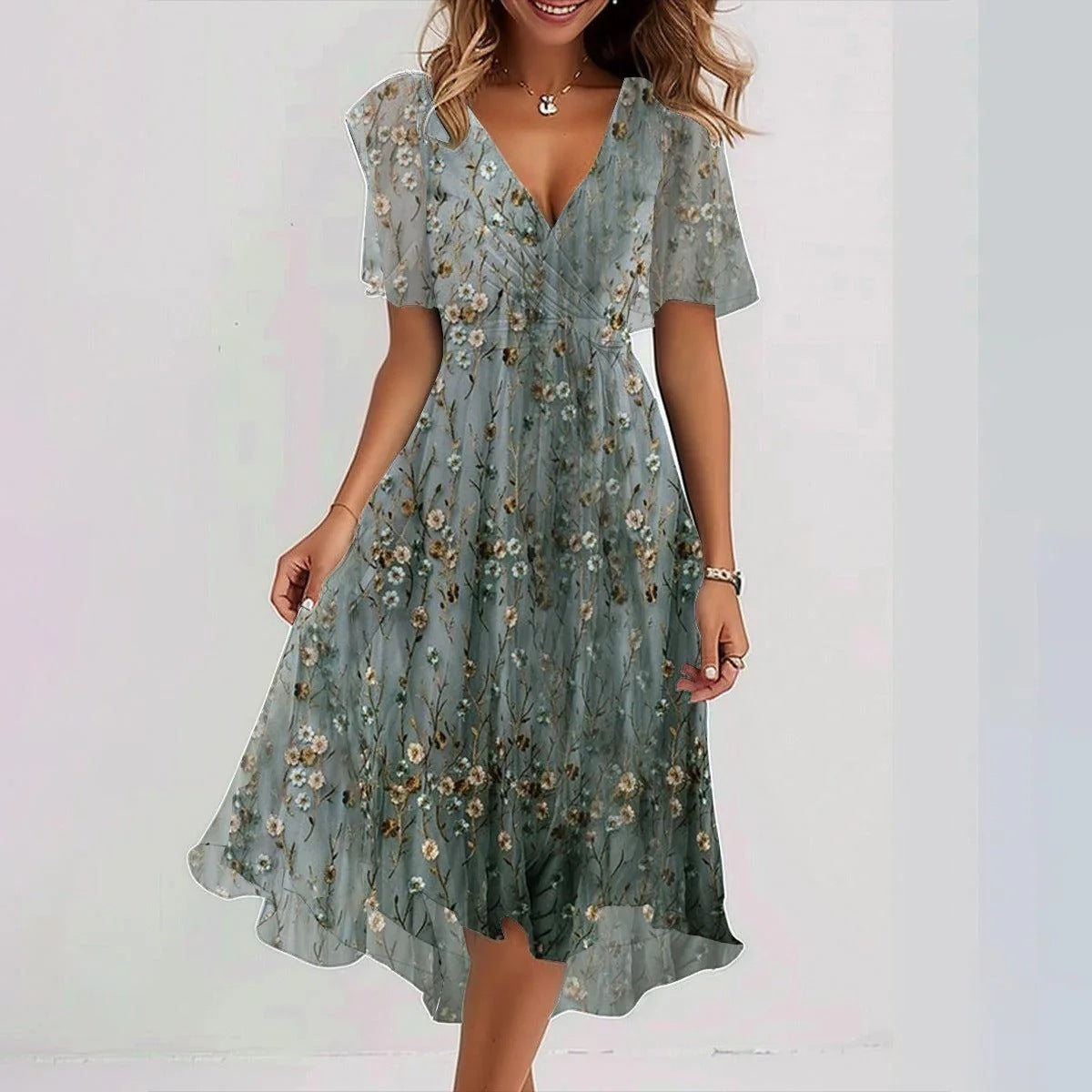 Isabella | Floral V-Neck Midi Dress