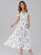 Women's Draped Floral Maxi Dress – Flowy Relaxed Summer Dress