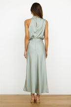 Women's Formal Asymmetrical Midi Dress – Fitted Statement Neck Occasion Dress