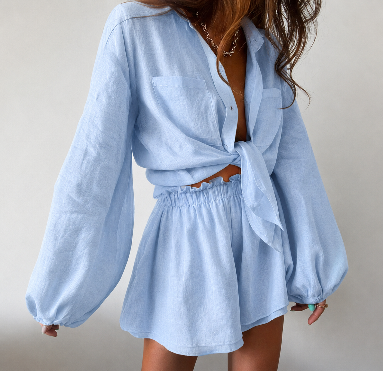 Women's Collared Wrap Mini Dress – Long Sleeve Shirt Style Dress