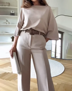 Women's Tailored Wide Leg Pants Set – Relaxed Top & Dressy Trousers