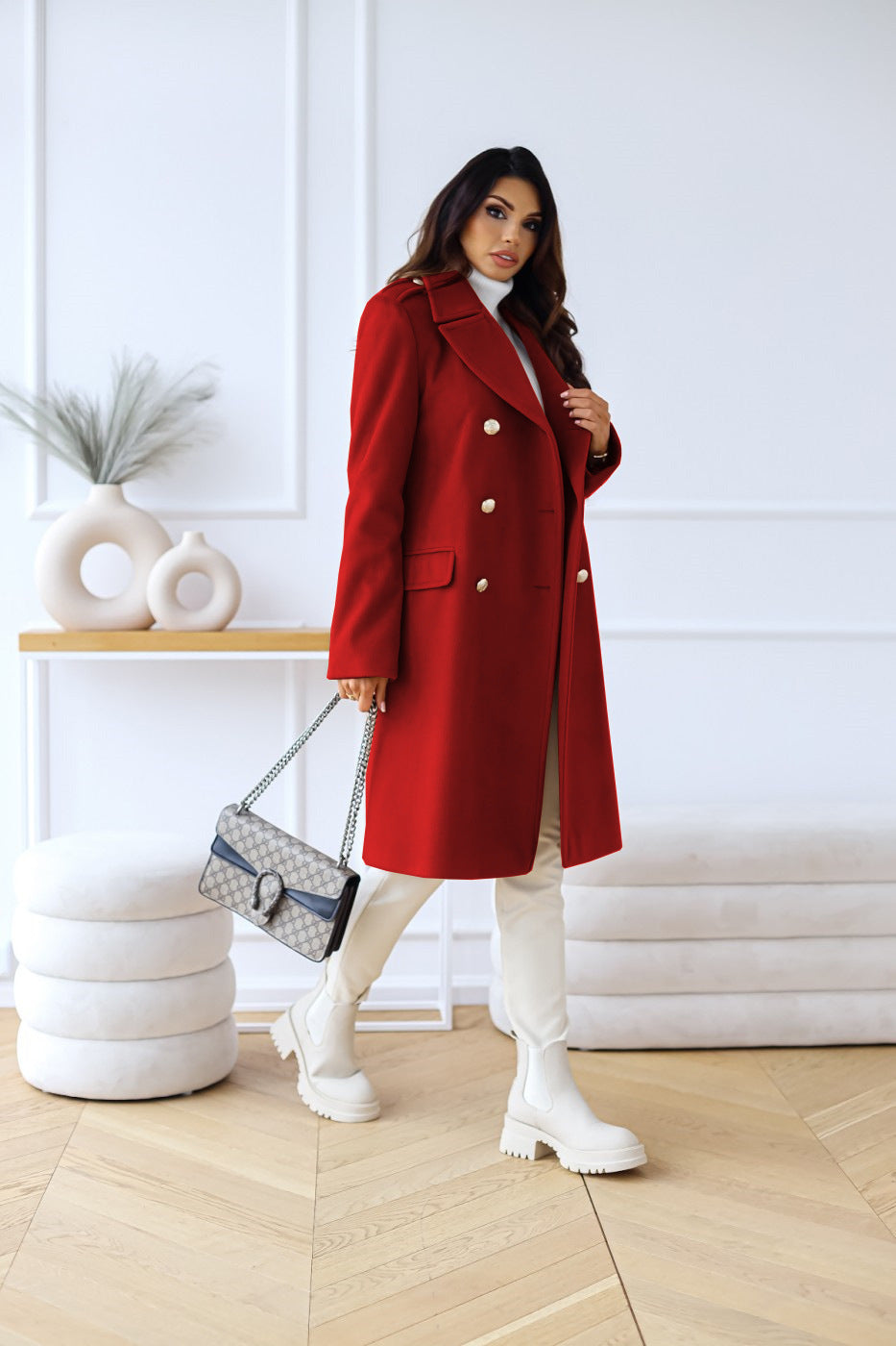 Women's Classic Winter Overcoat – Long Double-Breasted Coat