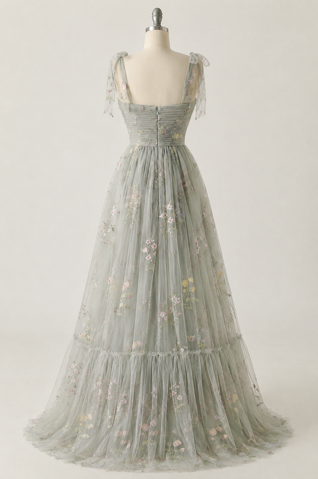 Women's Embroidered A-Line Gown – Floral Tulle Formal Evening Dress