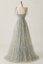 Women's Embroidered A-Line Gown – Floral Tulle Formal Evening Dress