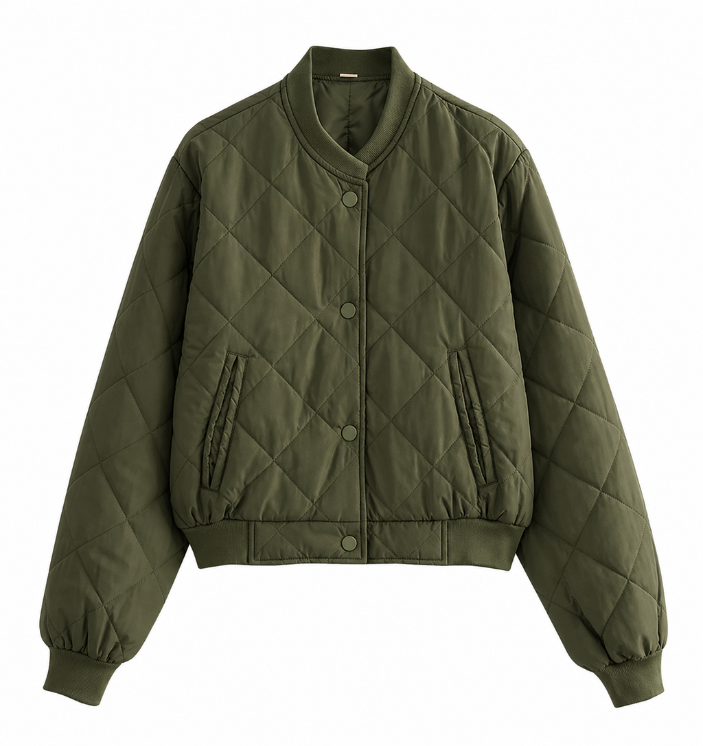 Women's Padded Bomber Jacket – Quilted Zip Front Casual Jacket