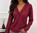 Women's Lace Sleeve Blouse – V-Neck Lace Detail Blouse