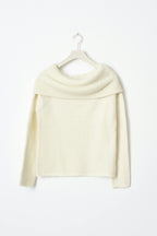Women's Ribbed Off-Shoulder Sweater – Wide Neck Relaxed Long Sleeve Pullover