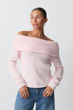 Women's Ribbed Off-Shoulder Sweater – Wide Neck Relaxed Long Sleeve Pullover