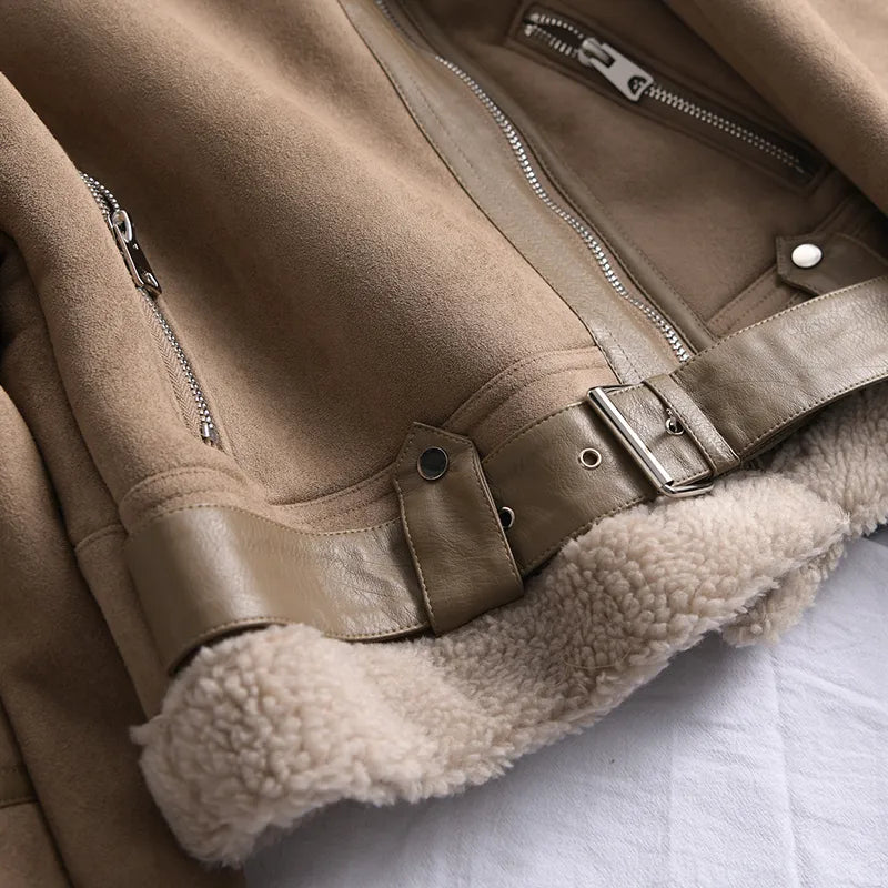 Women's Cropped Aviator Jacket – Faux Shearling Winter Jacket