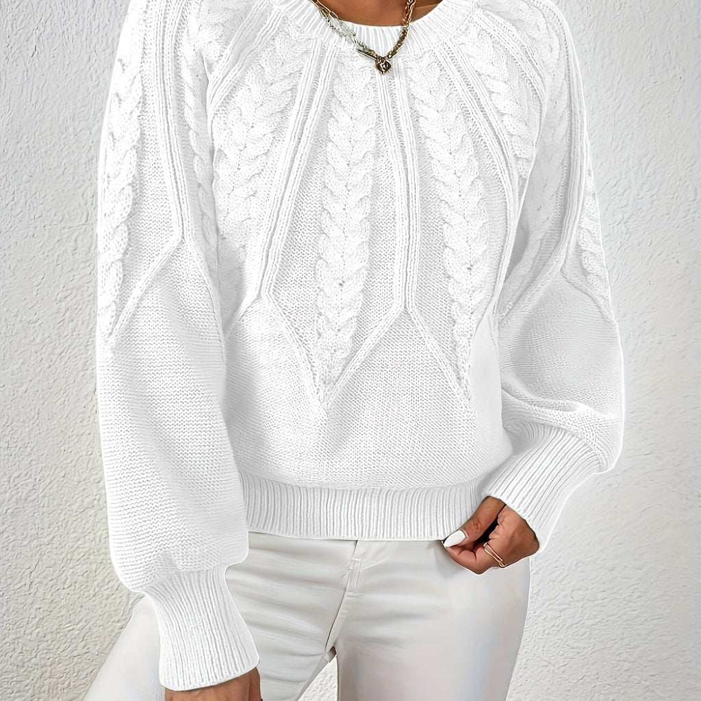 Women's Lantern Sleeve Sweater – Cable Knit Winter Sweater