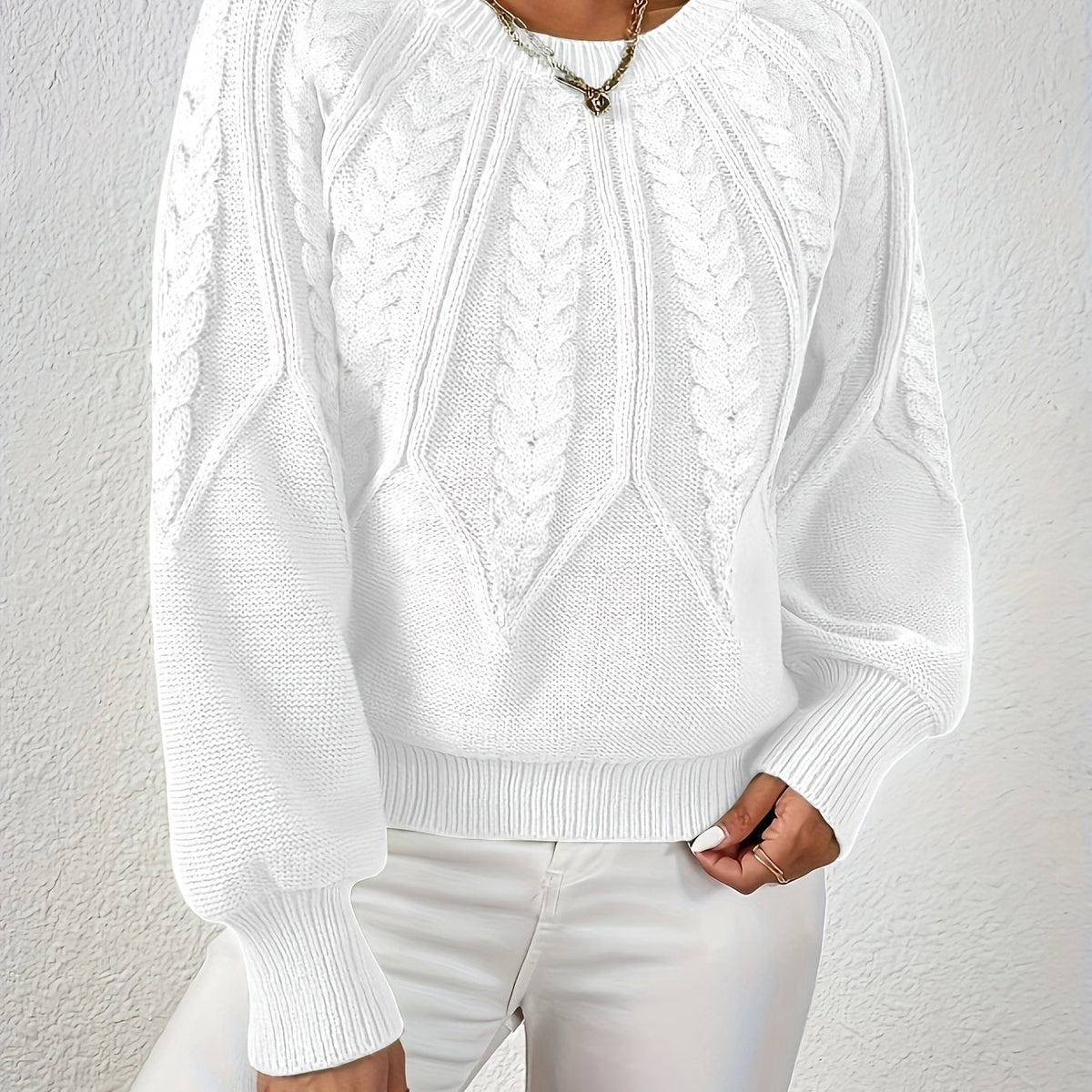 Women's Lantern Sleeve Sweater – Cable Knit Winter Sweater