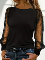 Women's Glitter Sheer Sleeve Blouse – Sparkly Mesh Sleeve Party Blouse