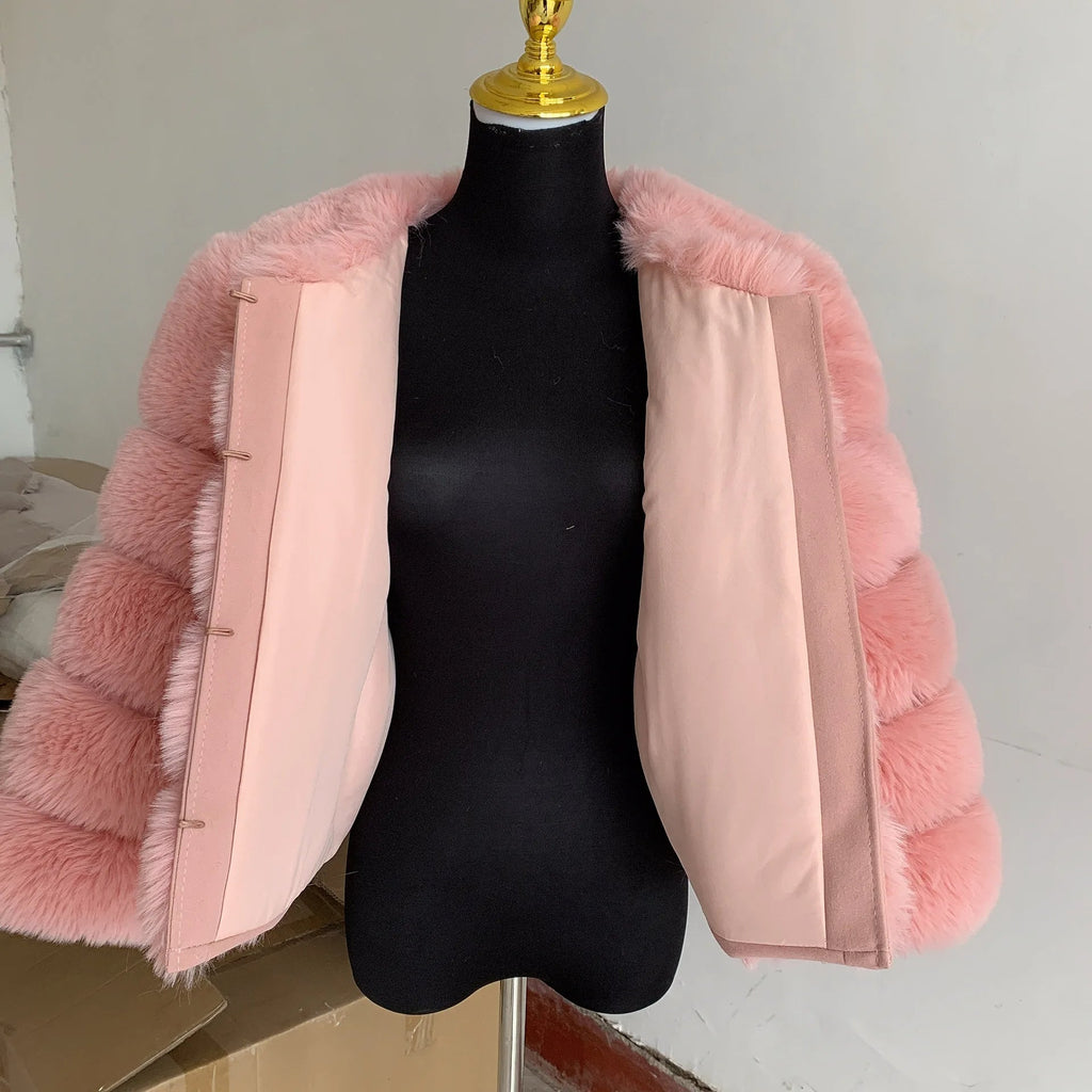 Women's Plush Faux Fur Jacket – Cropped Winter Statement Jacket