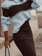 Women's Ribbed Sweater Set – Matching Knit Skirt Set