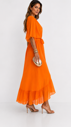 Women's V-Neck Wrap Dress – Tie Waist Flowy Occasion Dress