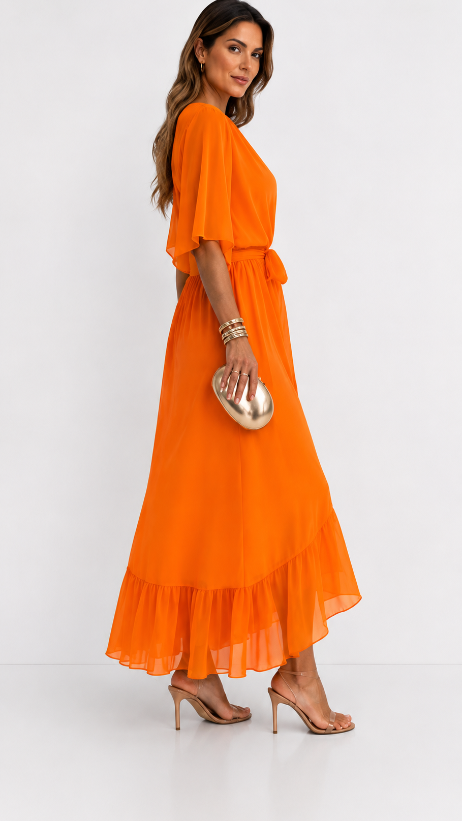 Women's V-Neck Wrap Dress – Tie Waist Flowy Occasion Dress