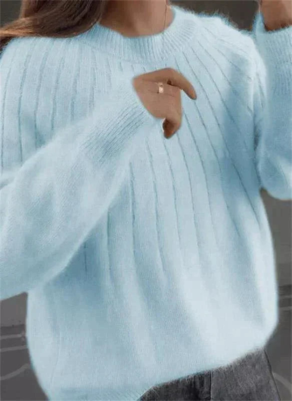 Women's Plush Crew Neck Sweater – Relaxed Long Sleeve Knit Pullover
