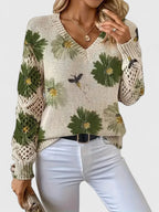 Women's Floral V-Neck Cardigan – Lightweight Flower Knit Cardigan