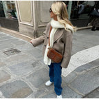 Women's Stand Collar Winter Coat – Relaxed Double-Breasted Overcoat