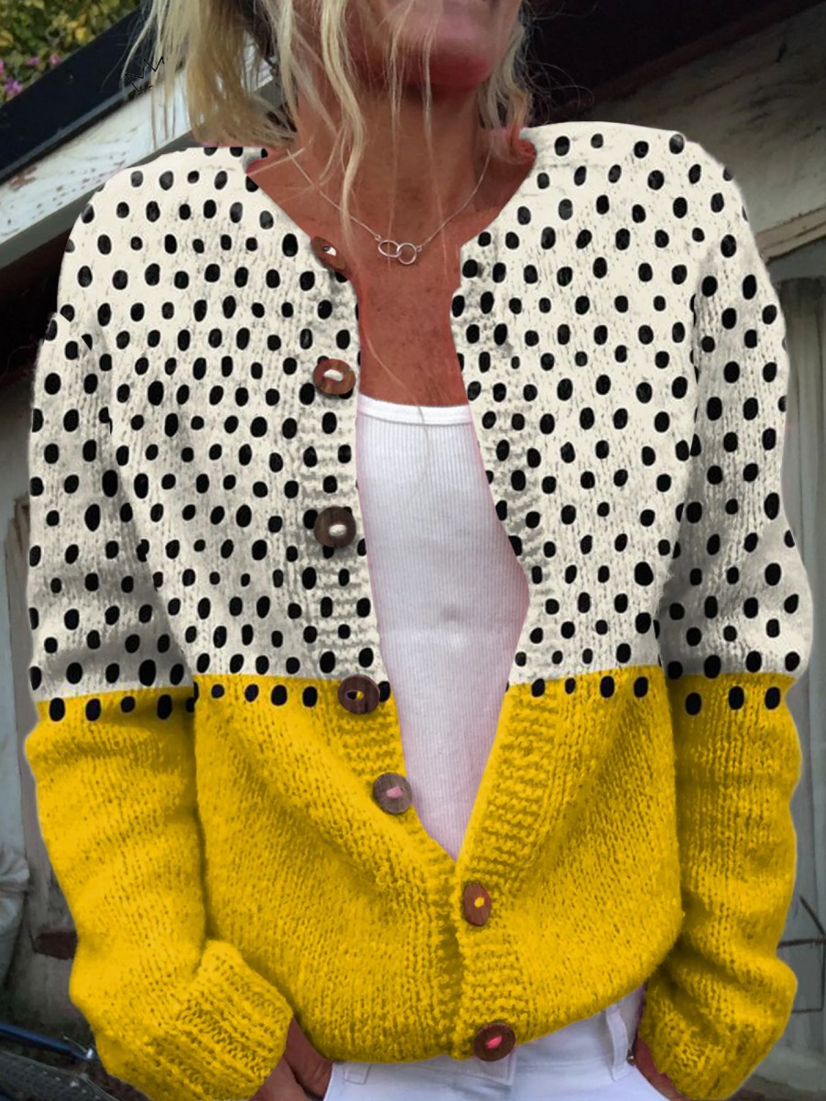 Kaia | Geometric Polka Dot Button Cardigan