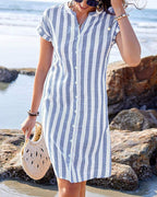 Women's Striped Shirt Dress – Button-Up Summer Dress