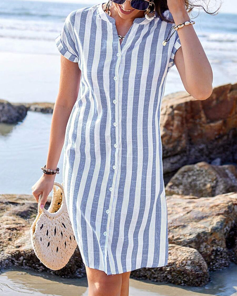 Women's Striped Shirt Dress – Button-Up Summer Dress