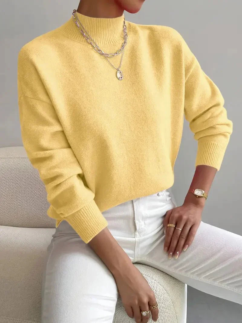 Women's High Neck Sweater – Relaxed Knit Winter Pullover