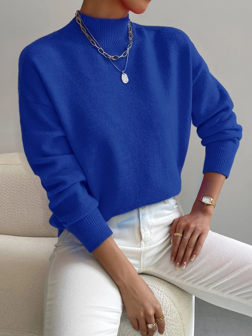 Women's High Neck Sweater – Relaxed Knit Winter Pullover