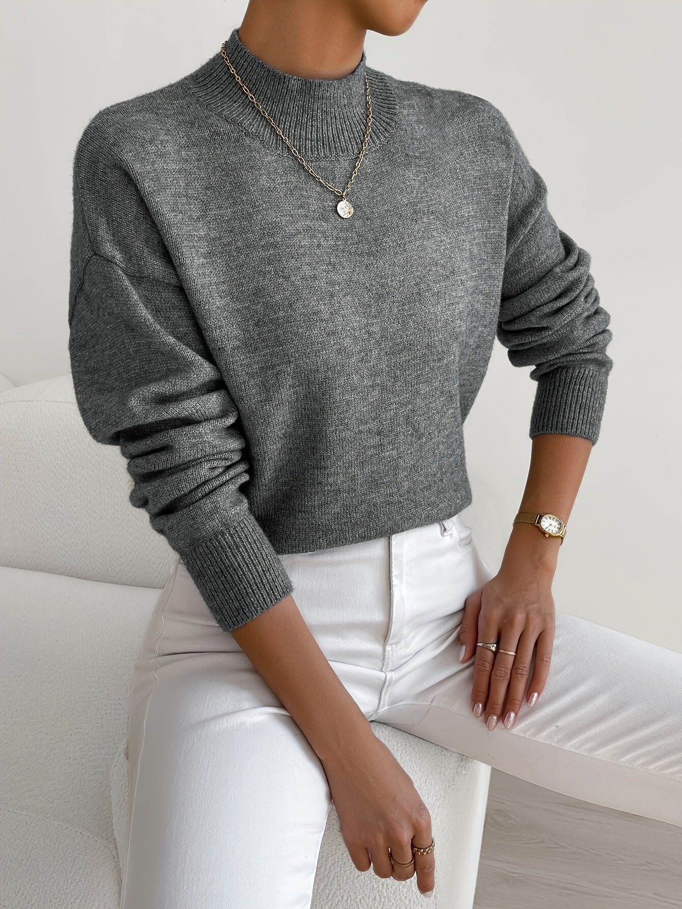 Women's High Neck Sweater – Relaxed Knit Winter Pullover