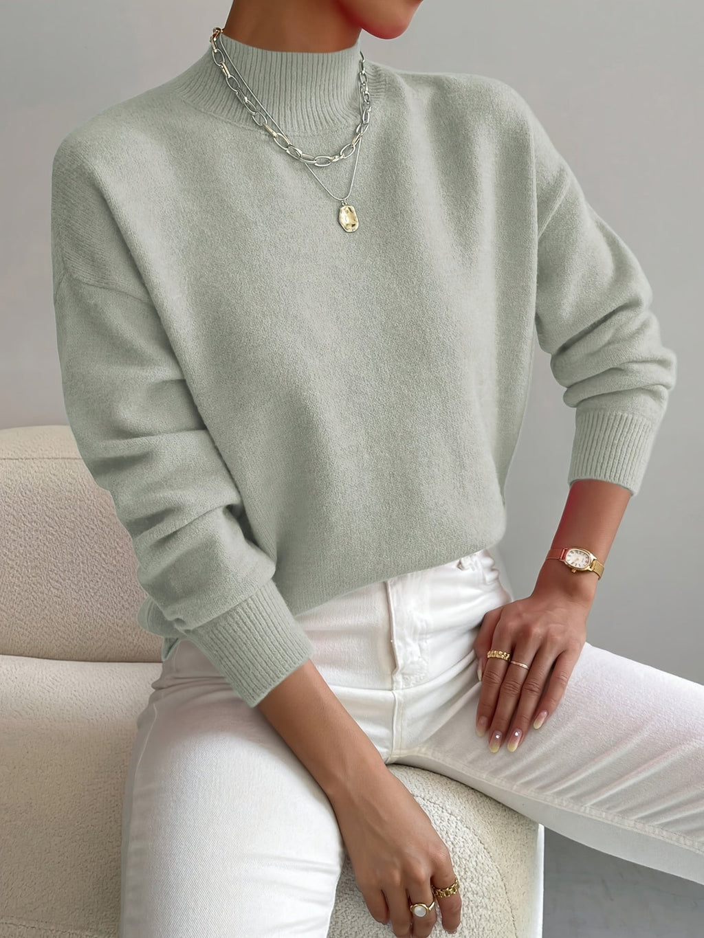 Women's High Neck Sweater – Relaxed Knit Winter Pullover