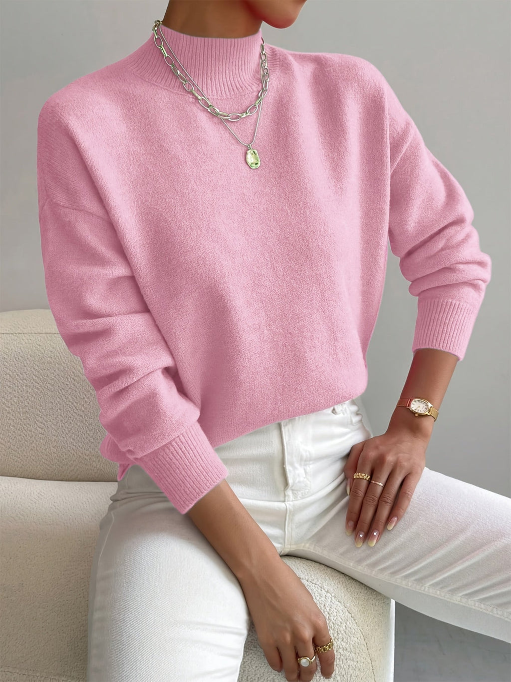 Women's High Neck Sweater – Relaxed Knit Winter Pullover
