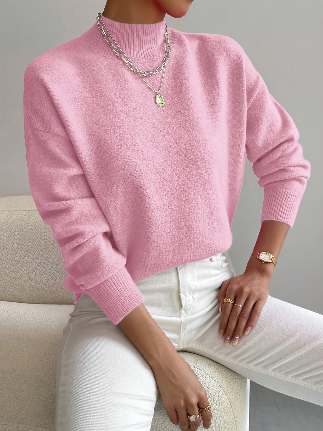 Women's High Neck Sweater – Relaxed Knit Winter Pullover