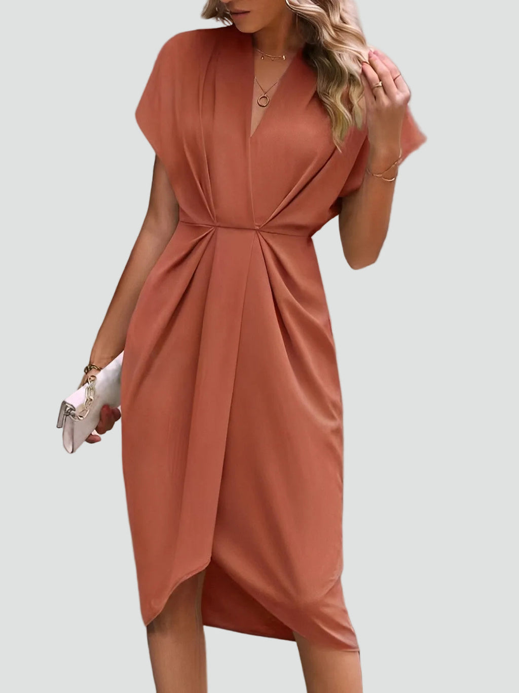 Women's Wrap Midi Dress – V-Neck Occasion Dress