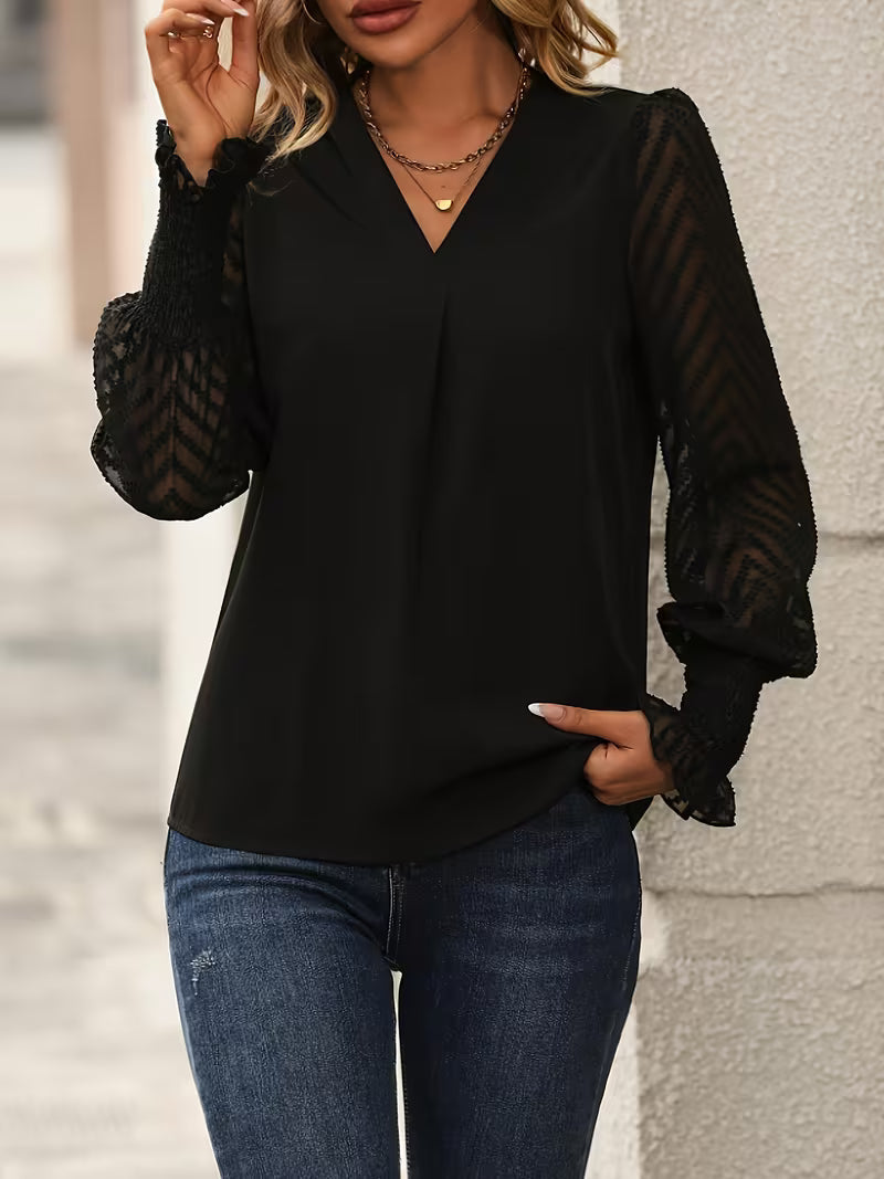 Women's V-Neck Long Sleeve Blouse – Tailored Casual Office Blouse