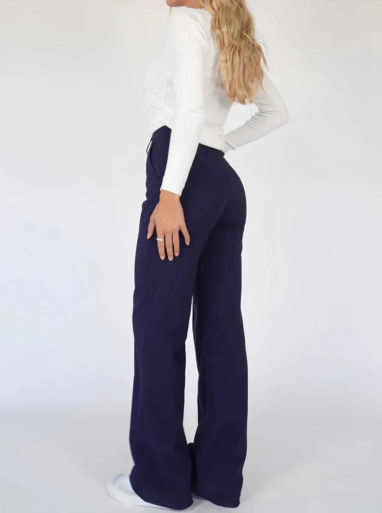 Women's High Waist Dress Trousers – Tailored Wide Leg Fitted Waist Pants