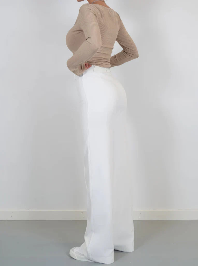 Women's High Waist Dress Trousers – Tailored Wide Leg Fitted Waist Pants