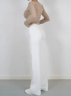 Women's High Waist Dress Trousers – Tailored Wide Leg Fitted Waist Pants